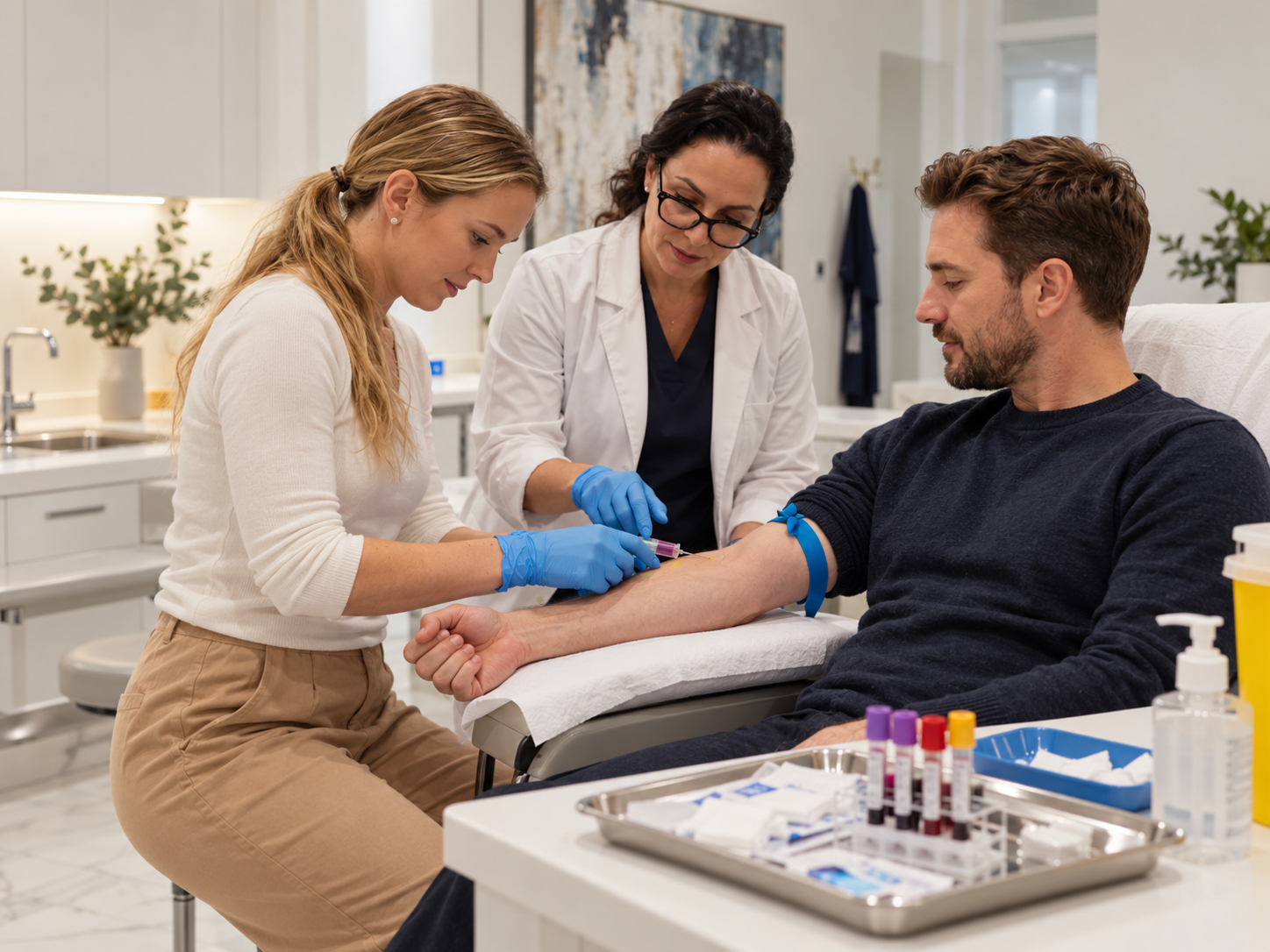 One-to-one phlebotomy training with live model