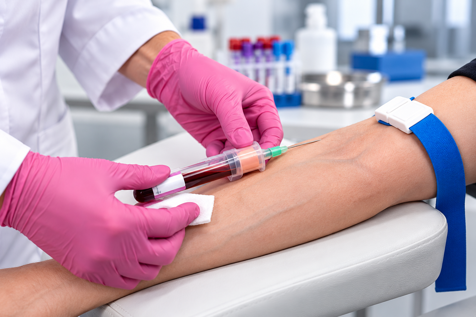 Clinical blood draw practice during phlebotomy training