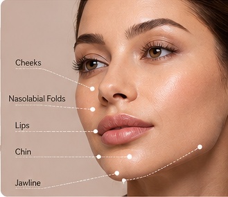 Facial dermal filler treatment areas