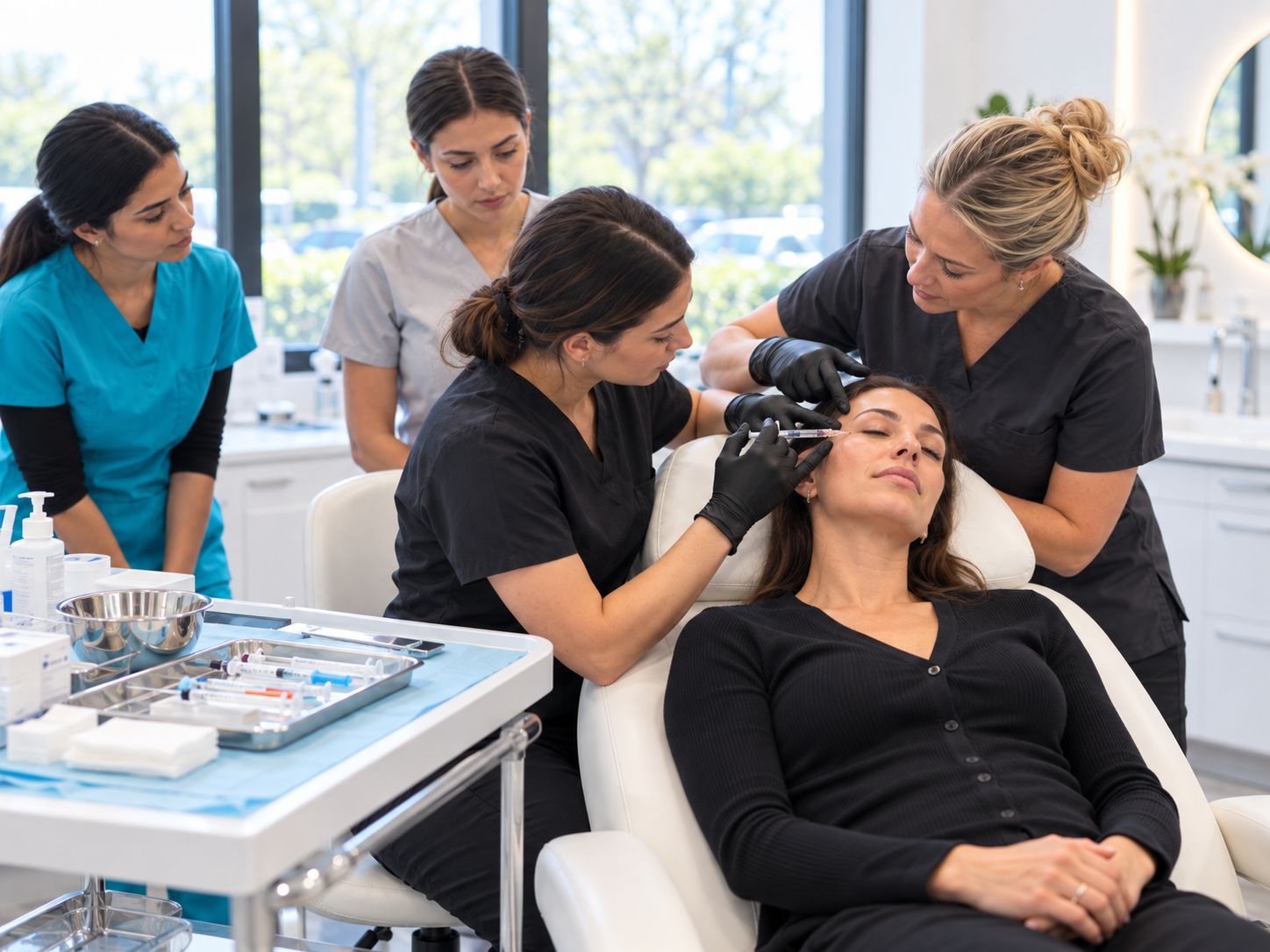Supervised dermal filler refresher training with clinical instructor and qualified aesthetic practitioner